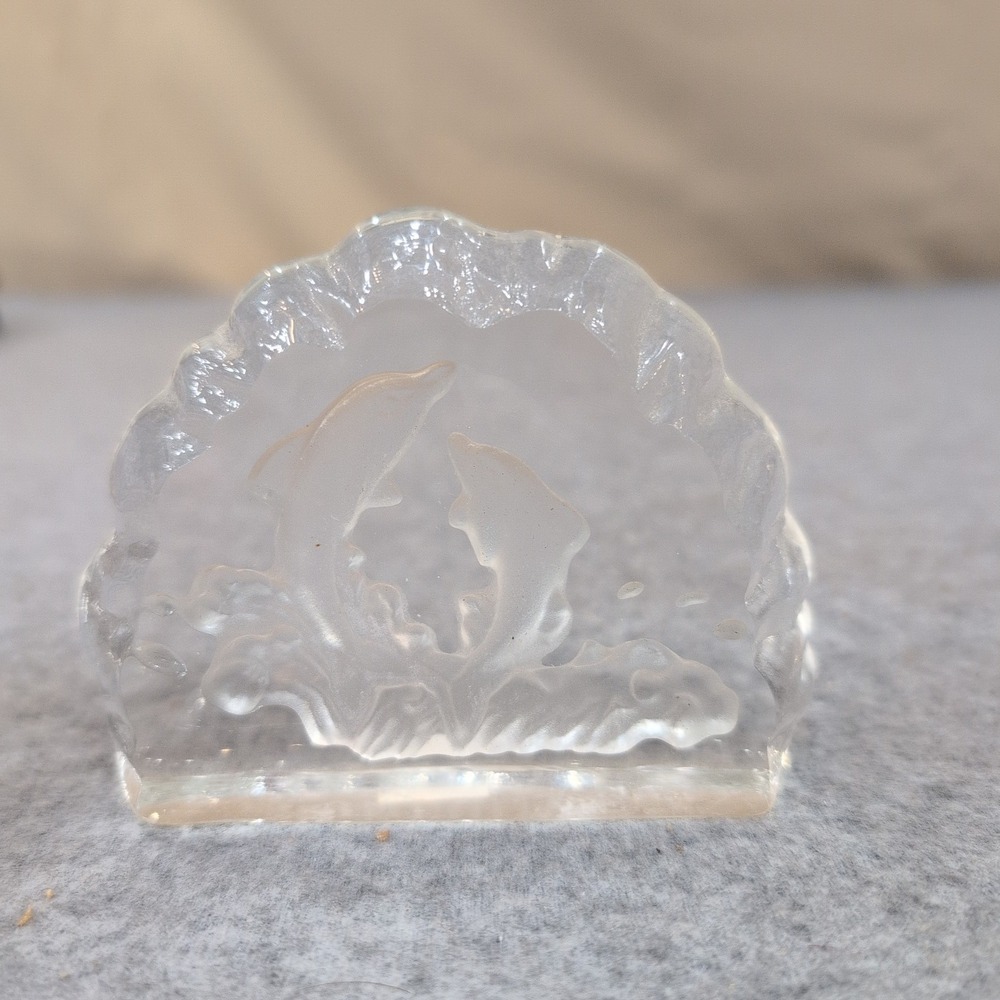 Frosted Glass Dolphin Hawaii Souvenir Paperweight Clear Textured Figurine - Picture 3 of 5